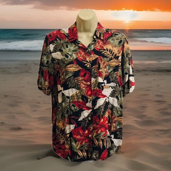 Alfred Dunner Shirt WMS/P12 Hawaiian Button Up Colorful Leaves Floral S/SLV USA - Picture 1 of 10